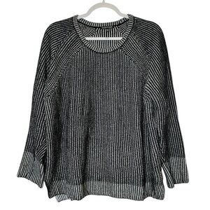 Eileen Fisher Organic Cotton Chenille Black and White Knit Pullover  Top